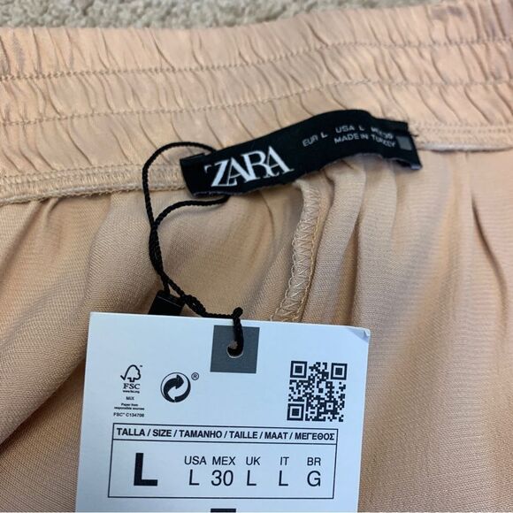 Zara beige pink satin pyjama pants Sz L NWT - Picture 5 of 11
